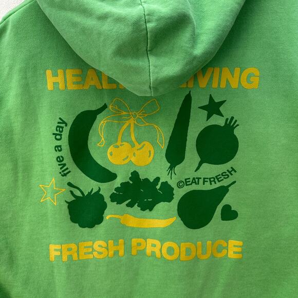 URBAN OUTFITTERS Women's XL Oversize Green Hoodie FRESH PRODUCE - Picture 4 of 8